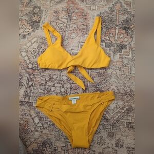 Robin Piccone Bikini Swim Set Womens S Mustard Luca Bottoms Gold Bead NEW